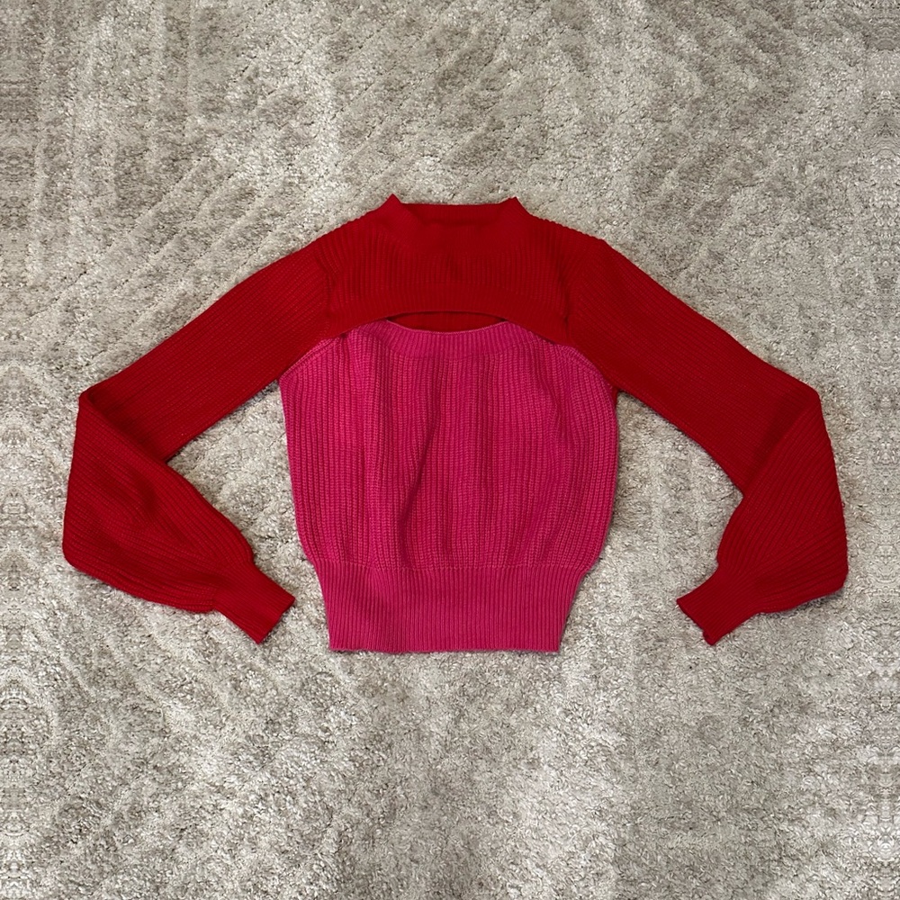 Pink and red cutout detail sweater